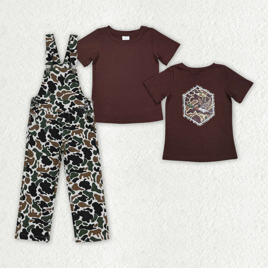 Baby Boys Brown Camo Duck Top Denim Strap jumpsuits Overall Western Clothes Set