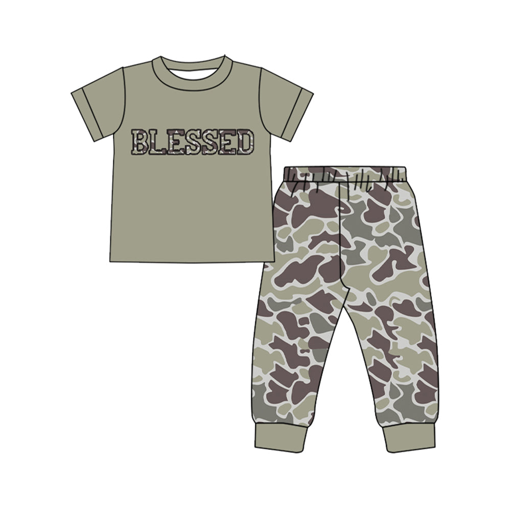 Baby Boys Blessed Top Dark Grey Camo Pants Southern Clothes Sets Preorder