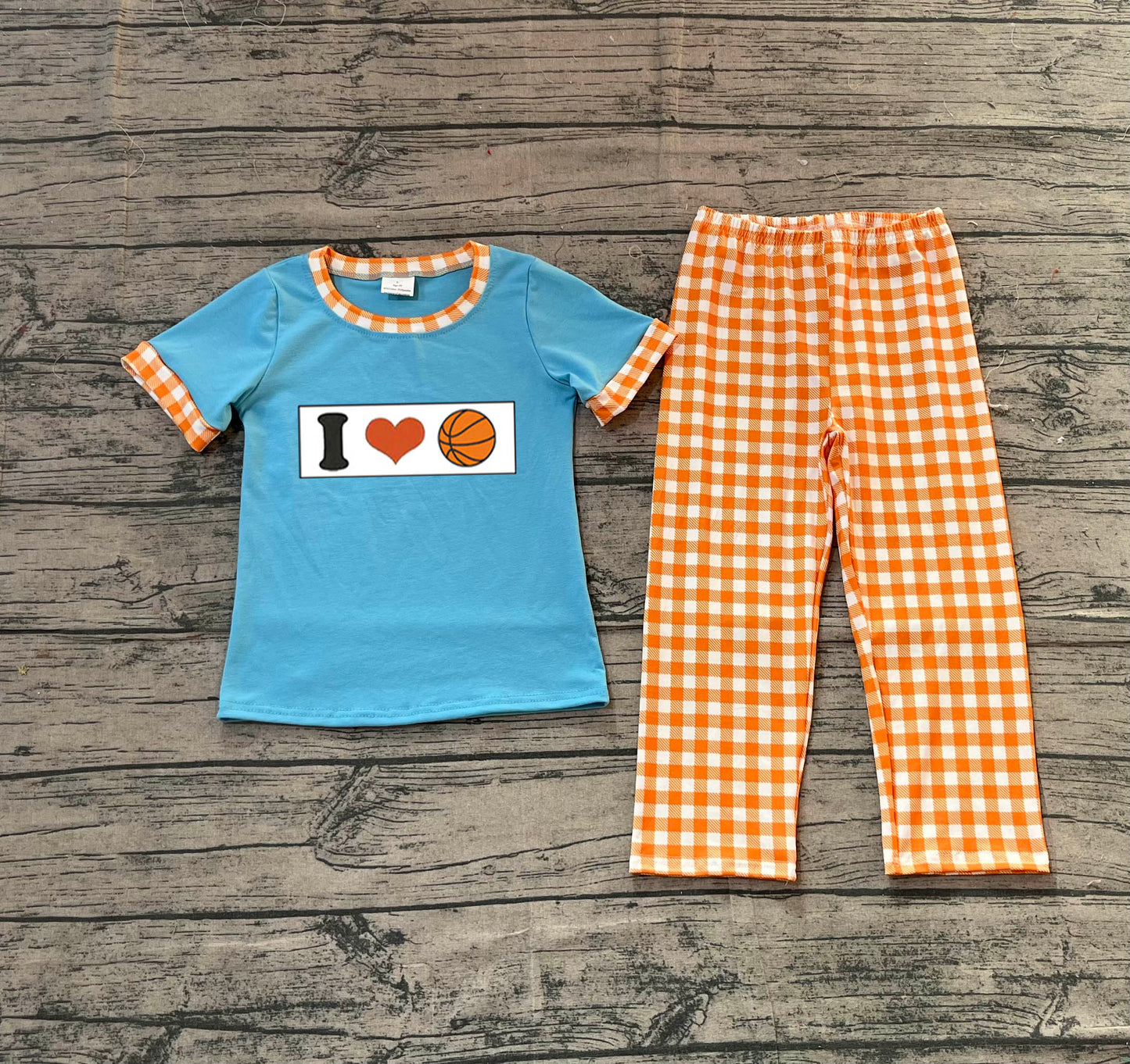 Embroidery I Love Basketball Baby Boys Checked Pants Team Clothes Sets Preorder