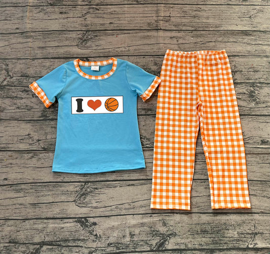 Embroidery I Love Basketball Baby Boys Checked Pants Team Clothes Sets Preorder