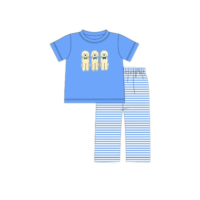 Baby Boys Bows Dogs Top Stripe Pants Valentine Clothes Sets Preorder
