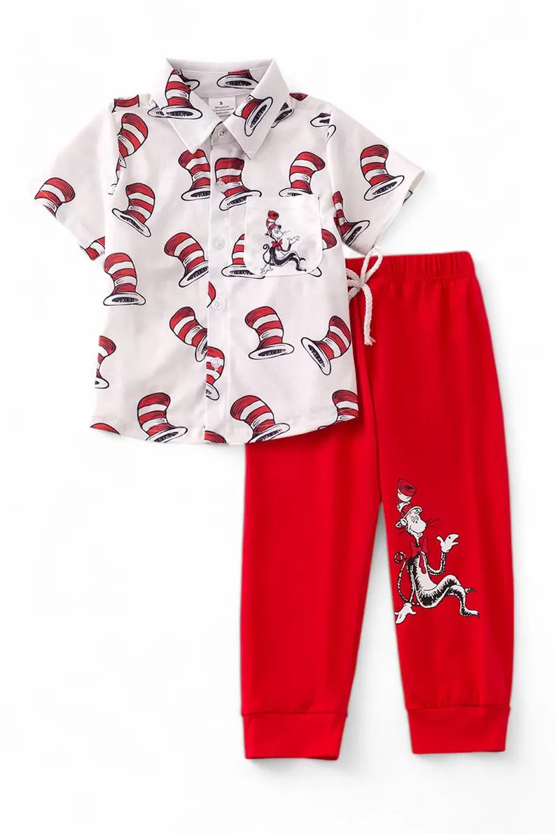 Baby Boys Cartoon Mr Reading Button Pocket Top Pants Clothes Sets Preorder