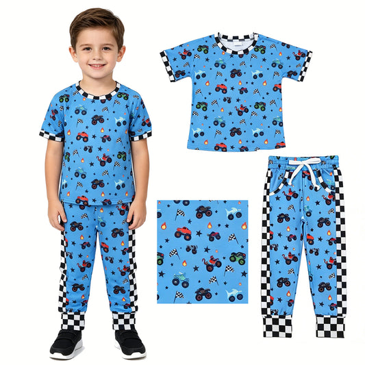 Baby Boys Motor Cars Flags Top Pockets Jogger Pants Clothes Sets