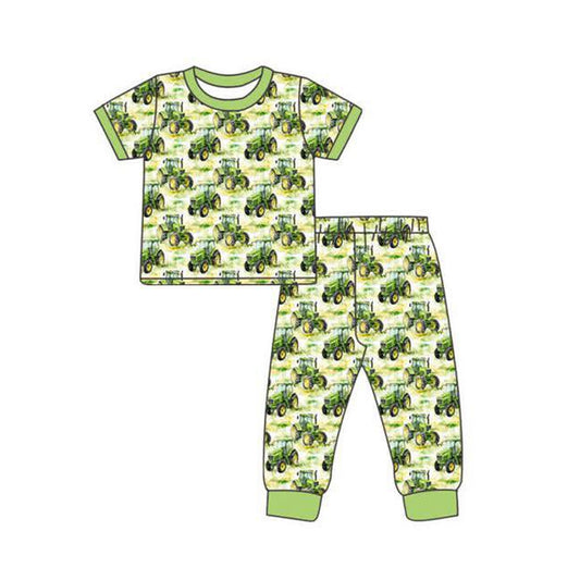 Baby Boys Green Trucks Plaid Top Pant Farm Pajamas Sets Preorder