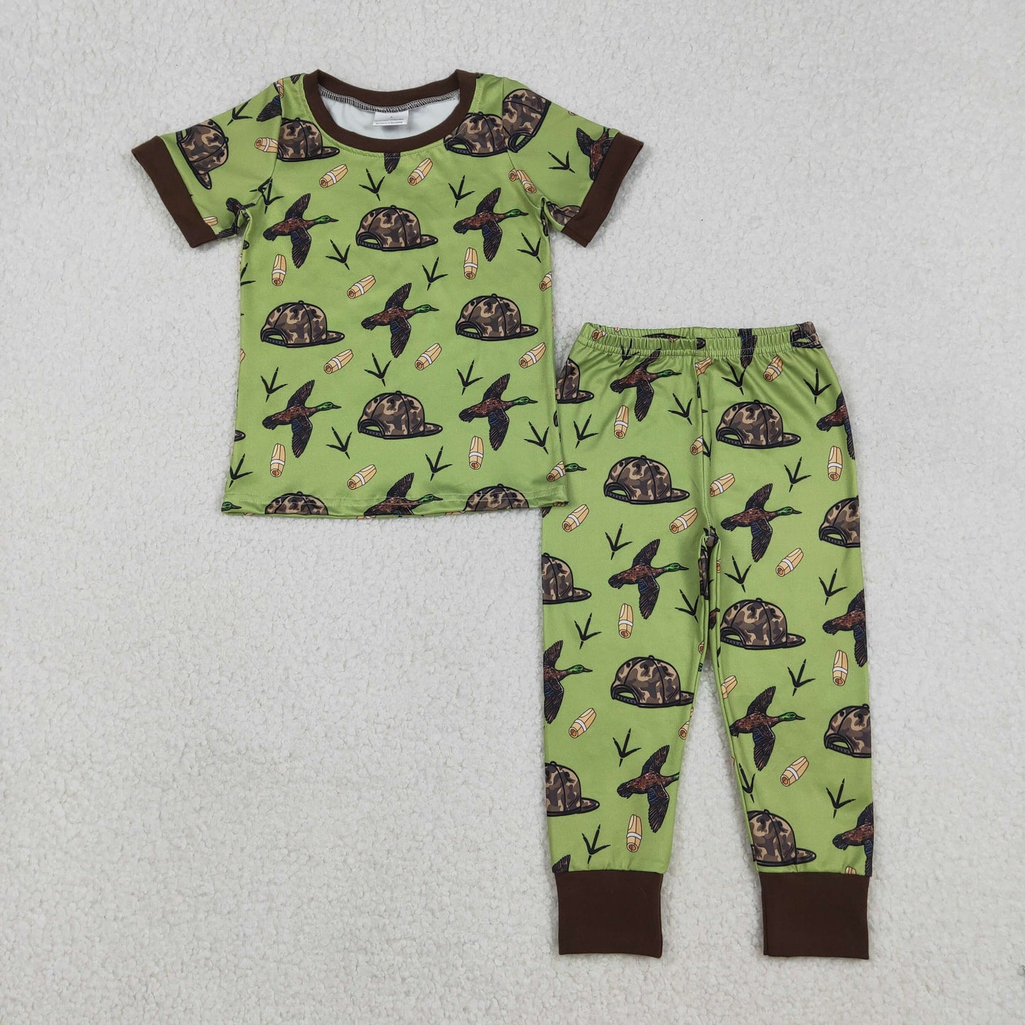 Sibling Baby Boys Short Sleeve Dogs Ducks Top Pants Hunting Pajamas Clothes Sets
