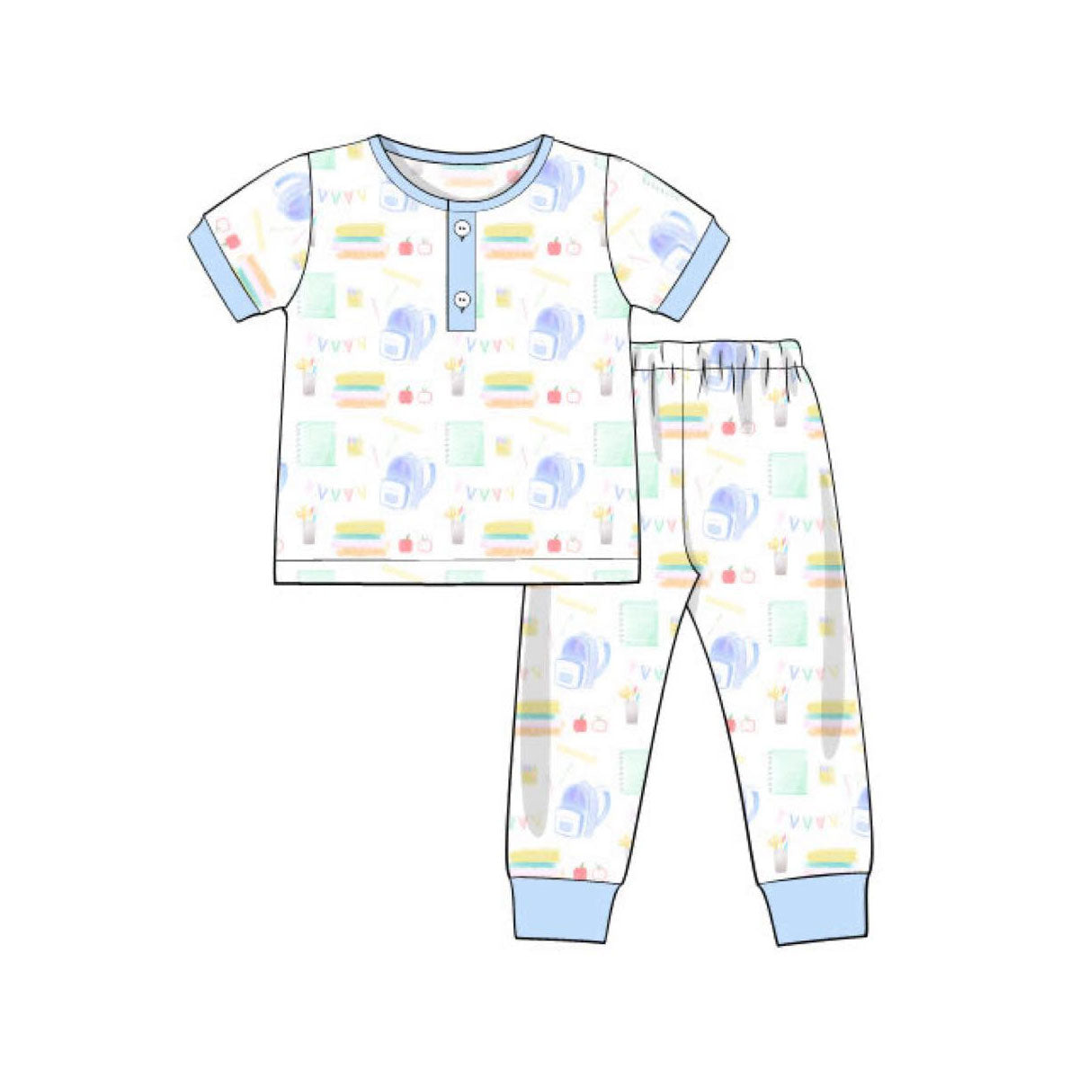 Baby Boys Button Top Back to School Pajamas Set Preorder
