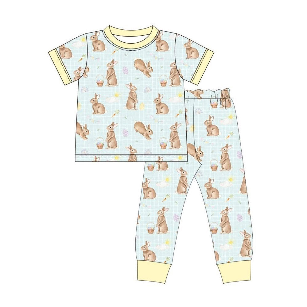 Baby Boys Rabbits Eggs Checked Top Pants Easter Pajamas Sets Preorder