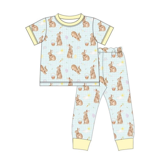 Baby Boys Rabbits Eggs Checked Top Pants Easter Pajamas Sets Preorder