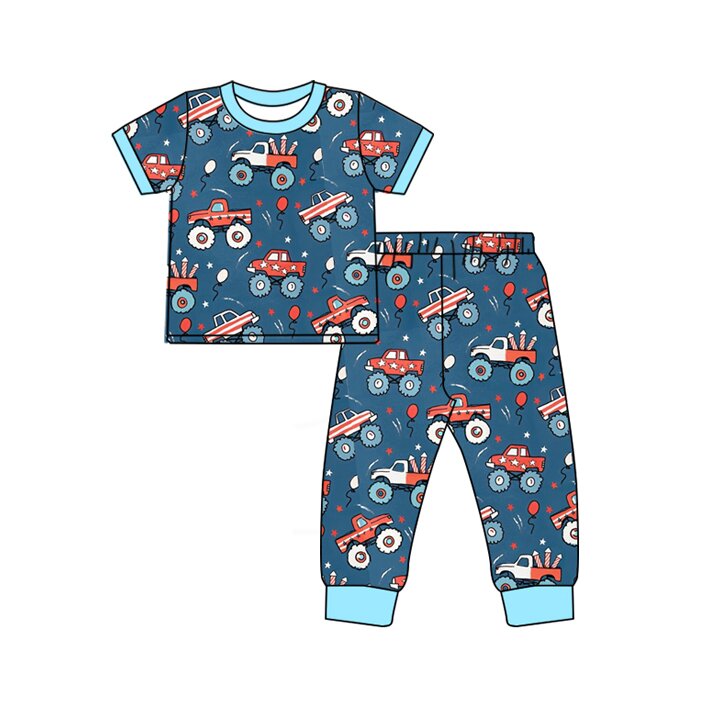 Baby Boys Fireworks Trucks Top Pants 4th of July Pajamas Sets Preorder