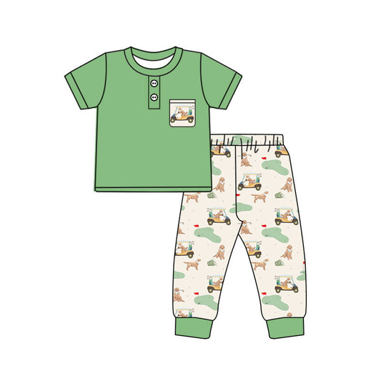 Baby Boys Short Sleeve Button Pocket Top Golf Pant Pajamas Clothes Sets Preorder