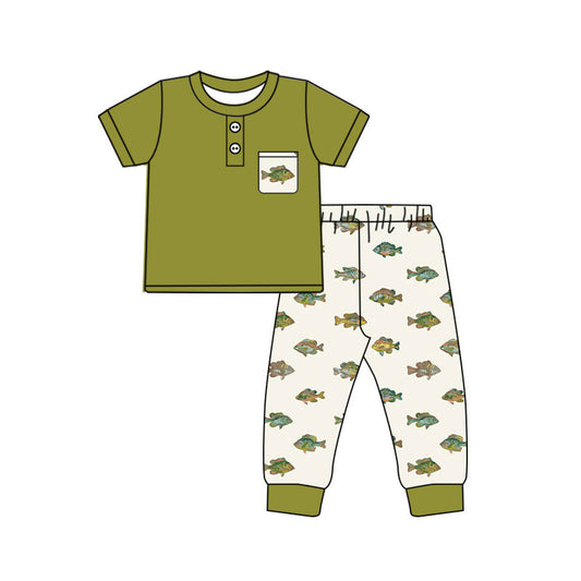 Baby Boys Short Sleeve Button Pocket Top Fishes Pant Pajamas Hunting Clothes Sets Preorder