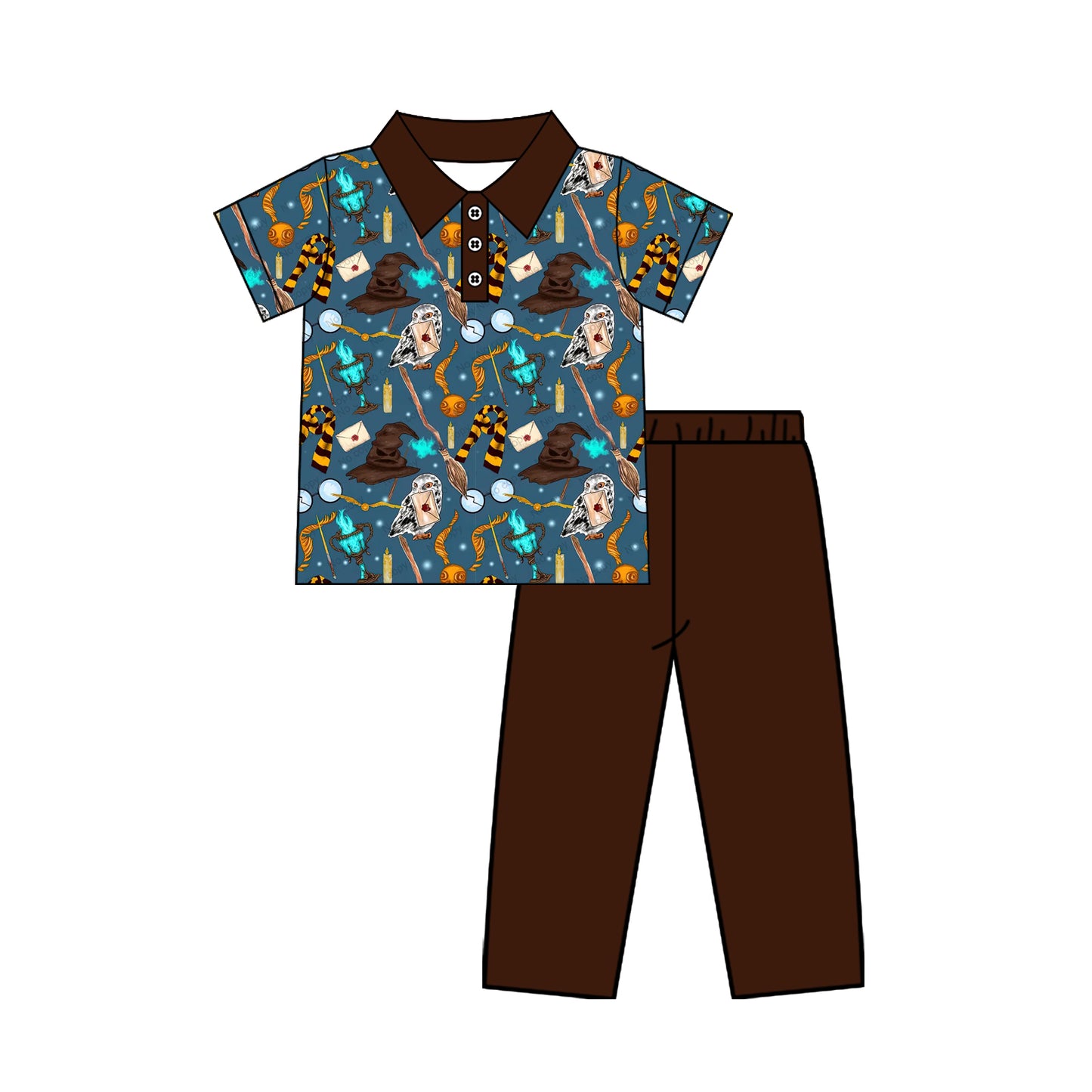 Baby Boys  Birds Letters Button Polo Pant Halloween Clothes Sets Preorder