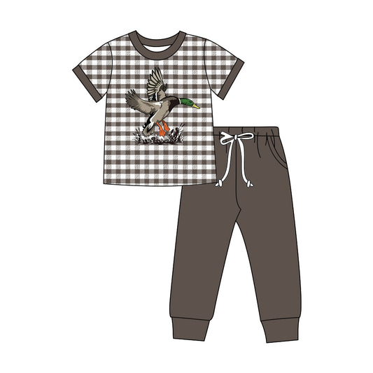 Baby Boys Grey Checked Ducks Top Pockets Jogger Hunting Clothes Sets Preorder