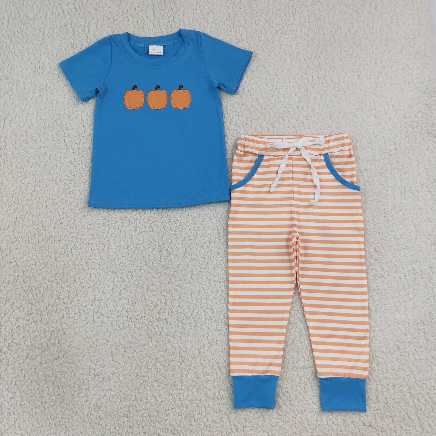 Embroidery Pumpkins Baby Boys Top Stripe Pockets Jogger Fall Clothes Sets
