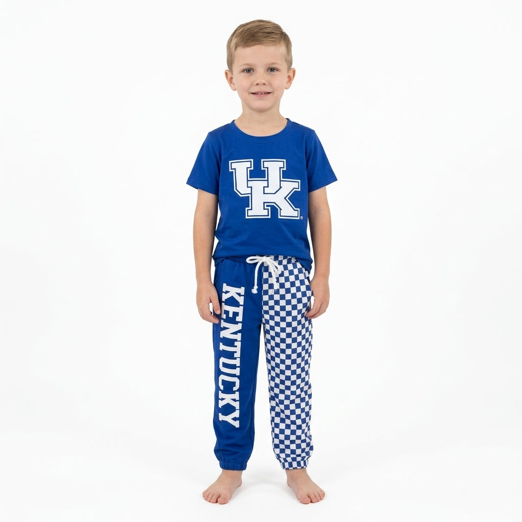 Baby Boys Vinyl Kentucky Top Pockets Checked Joggers Team Clothes Sets
