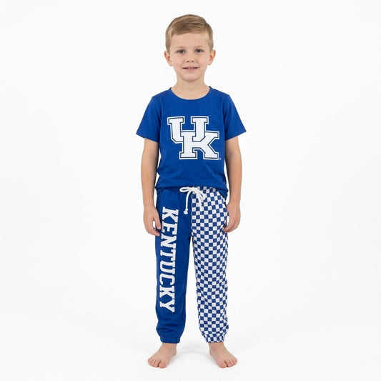 Baby Boys Vinyl Kentucky Top Pockets Checked Joggers Team Clothes Sets