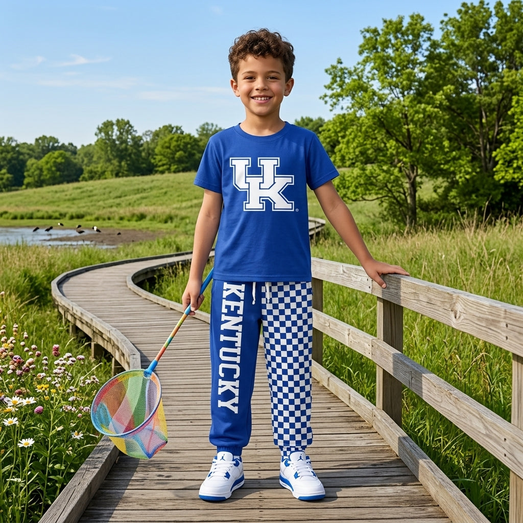Baby Boys Vinyl Kentucky Top Pockets Checked Joggers Team Clothes Sets
