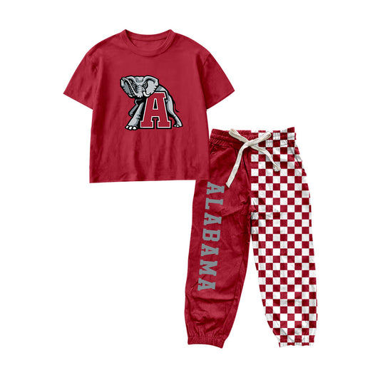 Preorder moq 5 Baby Boys Red Alabama Shirt Top Pockets Joggers Team Clothes Sets