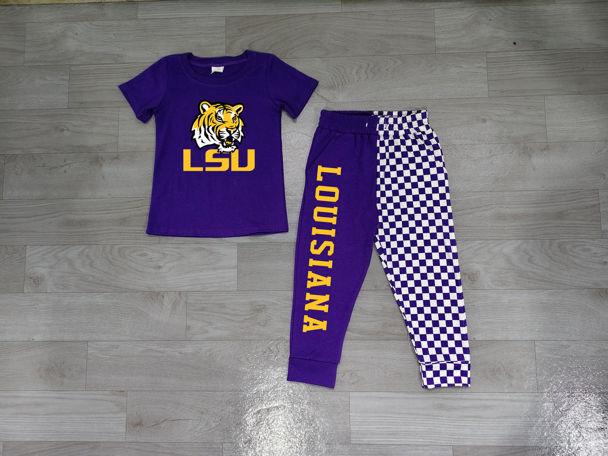 Baby Boys Vinyl LSU Tiger Top Pockets Joggers Team Clothes Sets Preorder