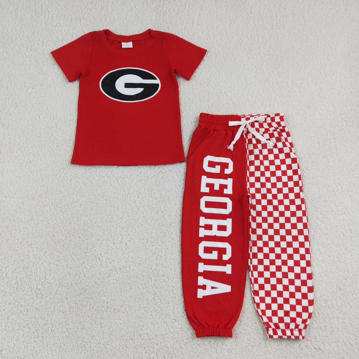 Baby Boys Red Vinyl Georgia Shirt Top Pockets Joggers Team Clothes Sets