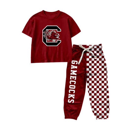 Preorder moq 5 Baby Boys Red Carolina Shirt Top Pockets Joggers Team Clothes Sets