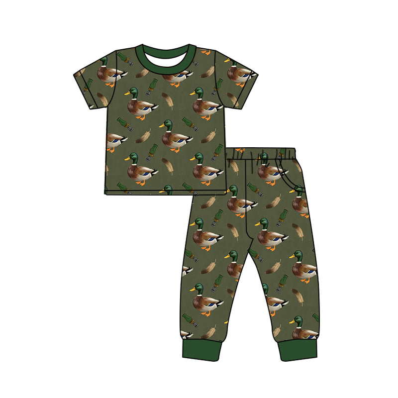 Preorder moq 5 Baby Boys Green Ducks Calls Top Pockets Joggers Hunting Clothes Set