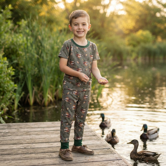 Baby Boys Green Ducks Calls Top Pockets Joggers Hunting Clothes Set