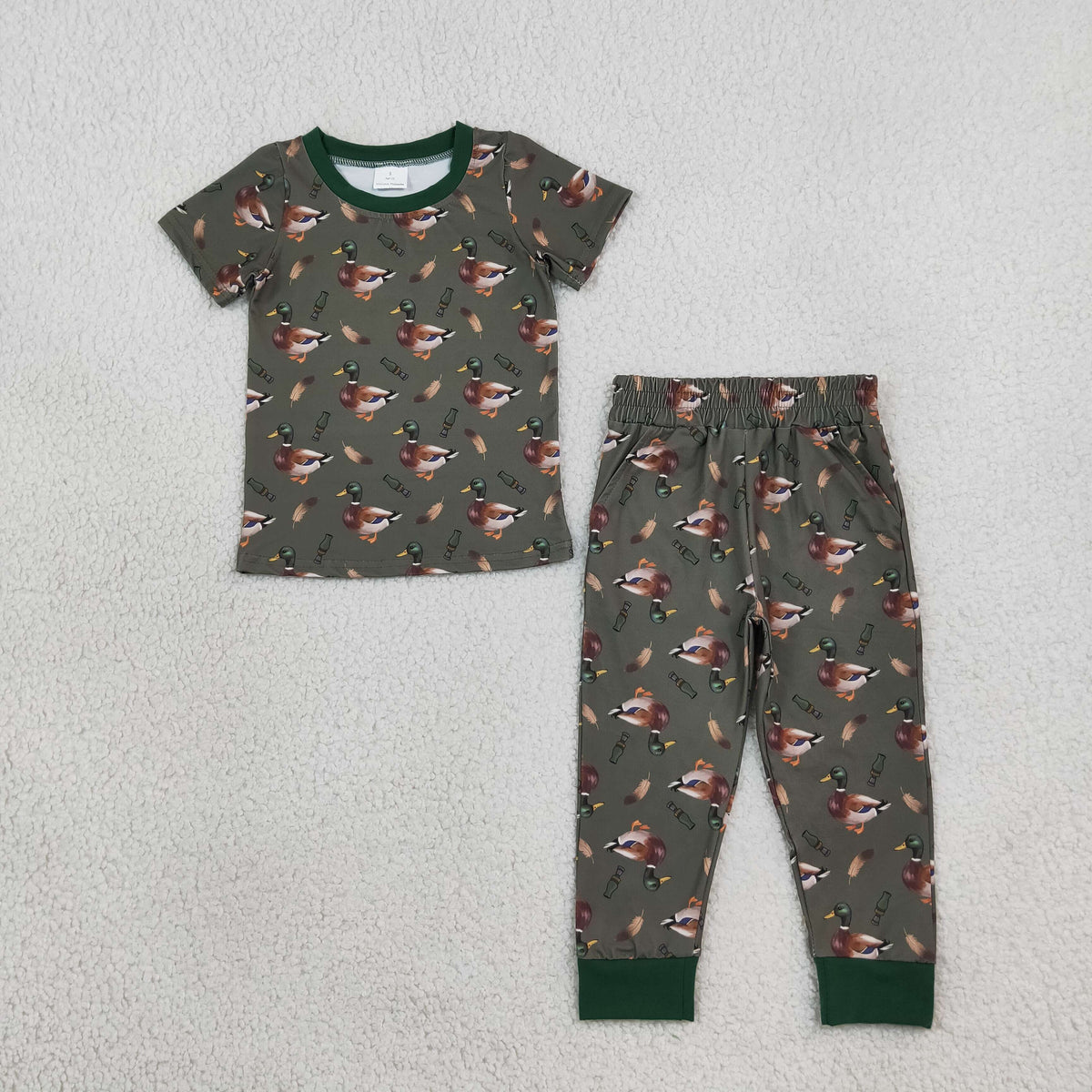 Baby Boys Green Ducks Calls Top Pockets Joggers Hunting Clothes Set