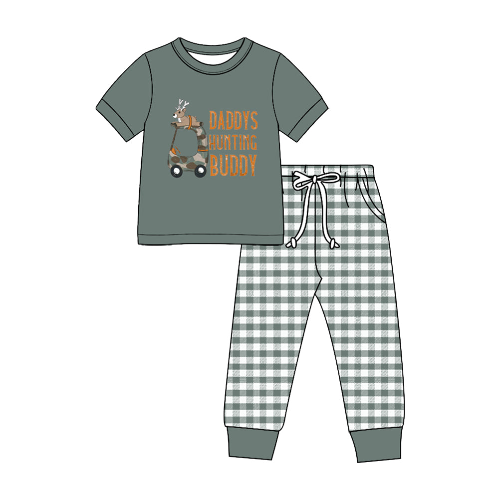 Preorder moq 5 Baby Boys Daddys Hunting Buddy Top Checked Pockets Joggers Clothes Sets