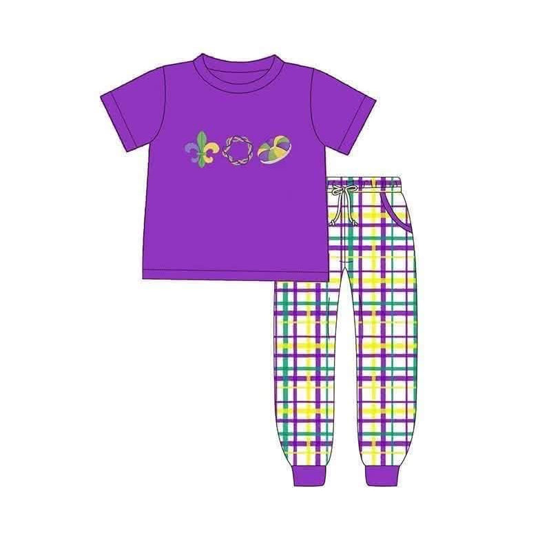 Baby Boys Anchors Donuts Top Checked Pockets Jogger Mardigras Clothes Set Preorder