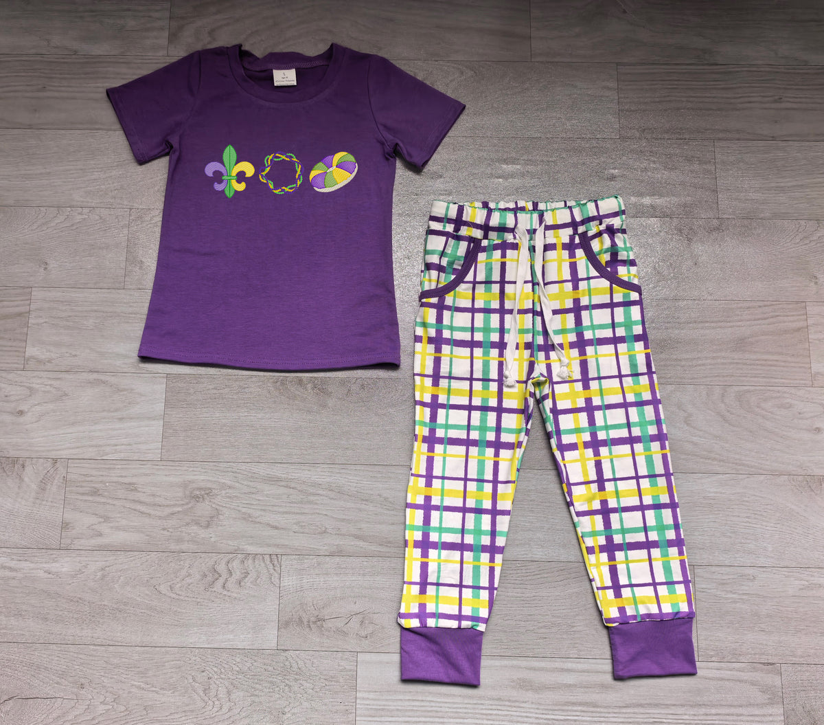 Preorder Embroidery Baby Boys Anchors Donuts Top Checked Pockets Jogger Mardigras Clothes Set