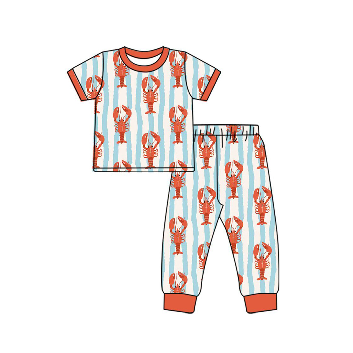 Baby Boys Short Sleeve Blue Stripe Crayfishes Top Pant Pajamas Set Preorder