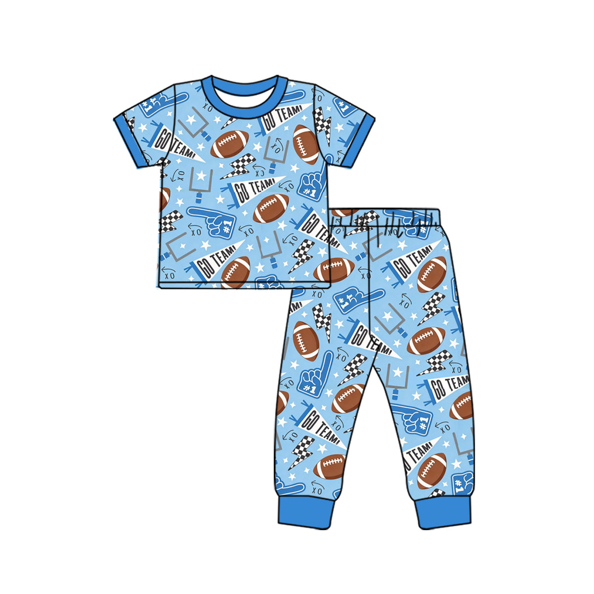 Baby Boys Footballs Cheer Top Pant Go Team Pajamas Set Preorder