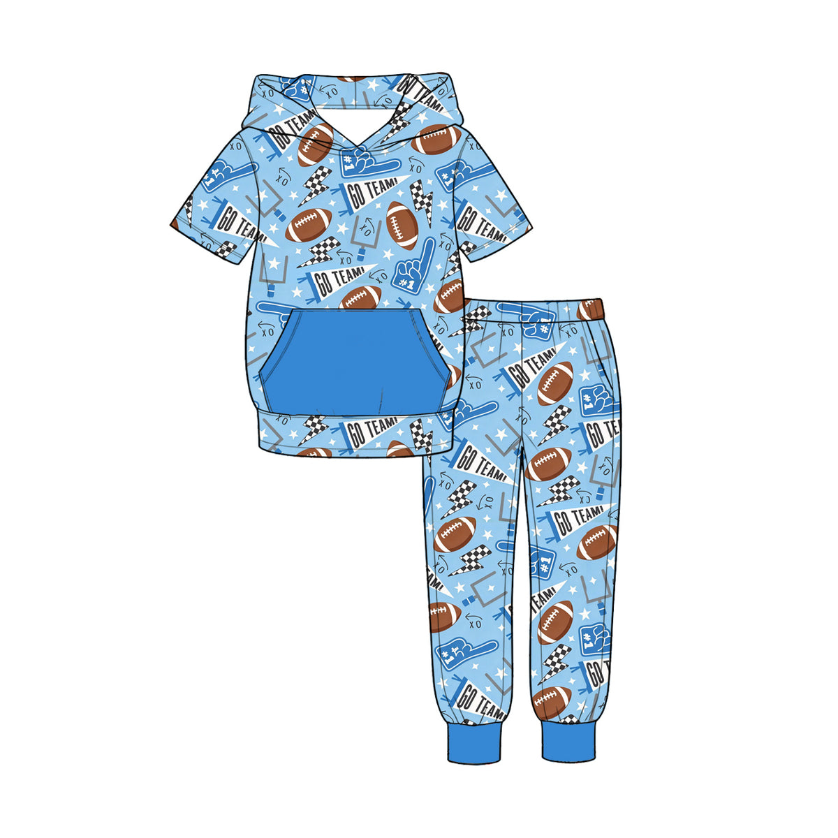 Baby Boys Footballs Cheer Hoodies Pockets Joggers Go Team Clothes Set Preorder