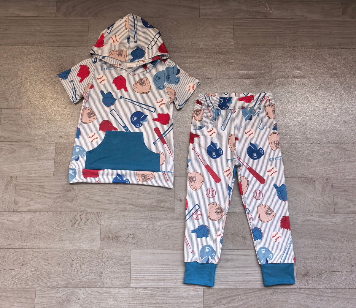 Baby Boys Blue Stripe Baseballs Pocket Hoodie Pants Team Clothes Sets Preorder
