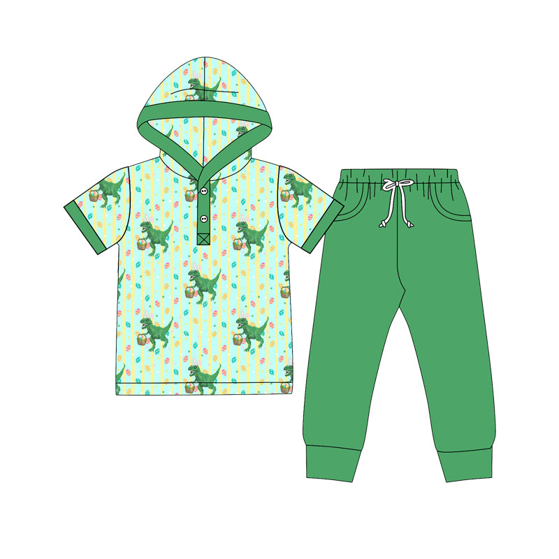 Baby Boys Eggs Dinosaurs Button Hoodie Pockets Pants Easter Clothes Sets Preorder