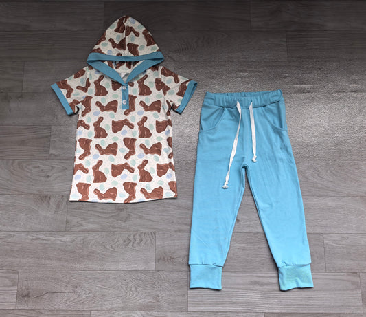 Baby Boys Eggs Rabbits Button Hoodie Pockets Pants Easter Clothes Sets Preorder