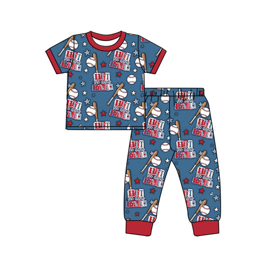 Preorder moq 5 Baby Boys Stars Baseballs Hit Ball Team Pajamas Sets