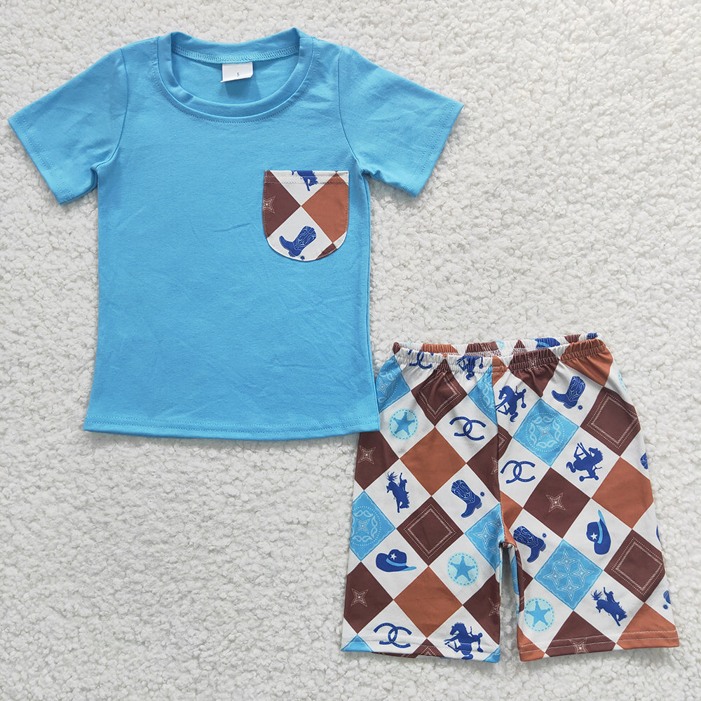 Sibling Brothers Baby Boys Cowboy Western Summer Shorts Sets