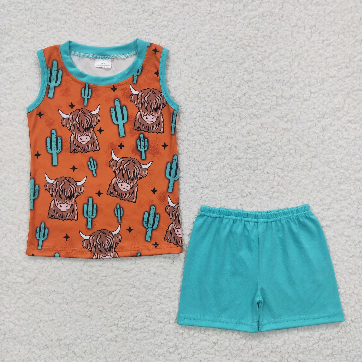Sibling Baby Boys Western Highland Cows Aztec Sleeveless Tee Shirts Shorts Sets