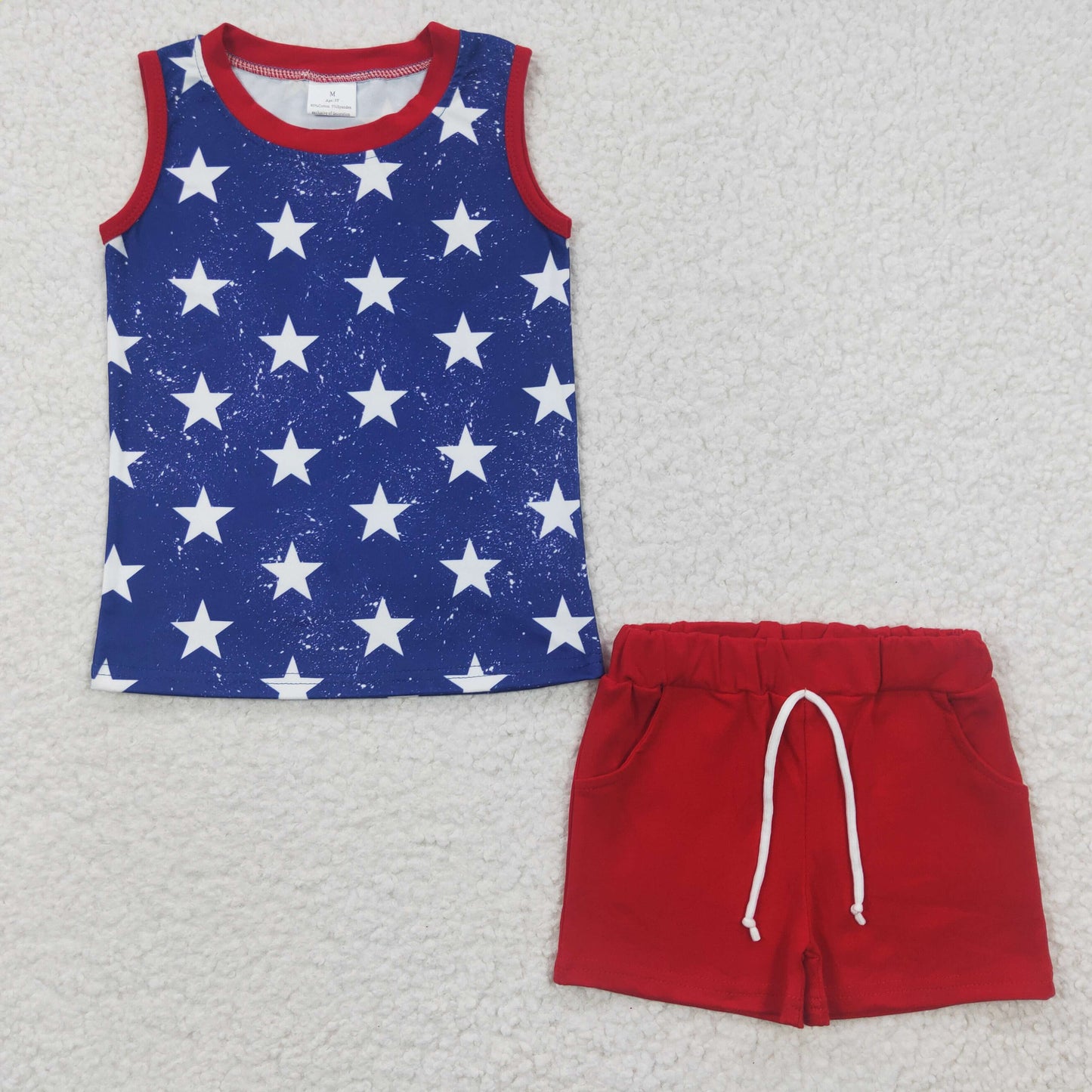 Sibling Baby Boys 4th Of July Stars Sleeveless Tee Shirts Shorts Sets