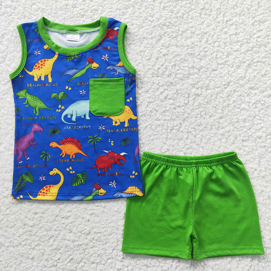Sibling Baby Boys Summer Sleeveless Dinosaur Rompers Clothes Sets