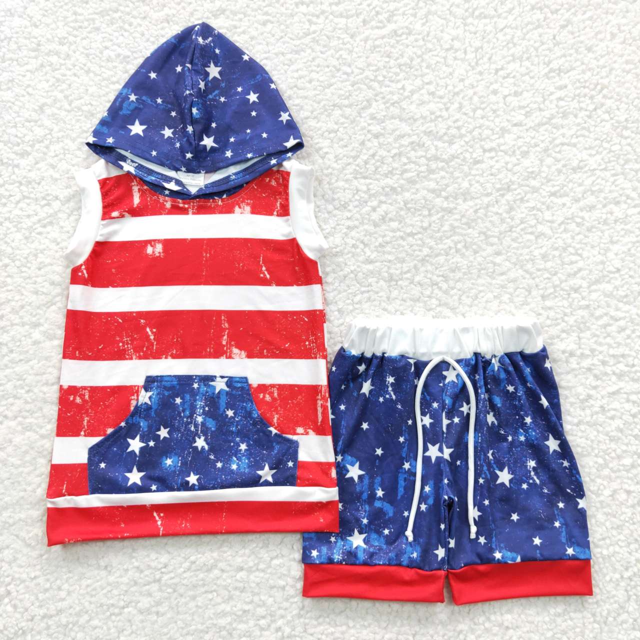 Sibling Baby Boys 4th Of July Stars Sleeveless Tee Shirts Shorts Sets