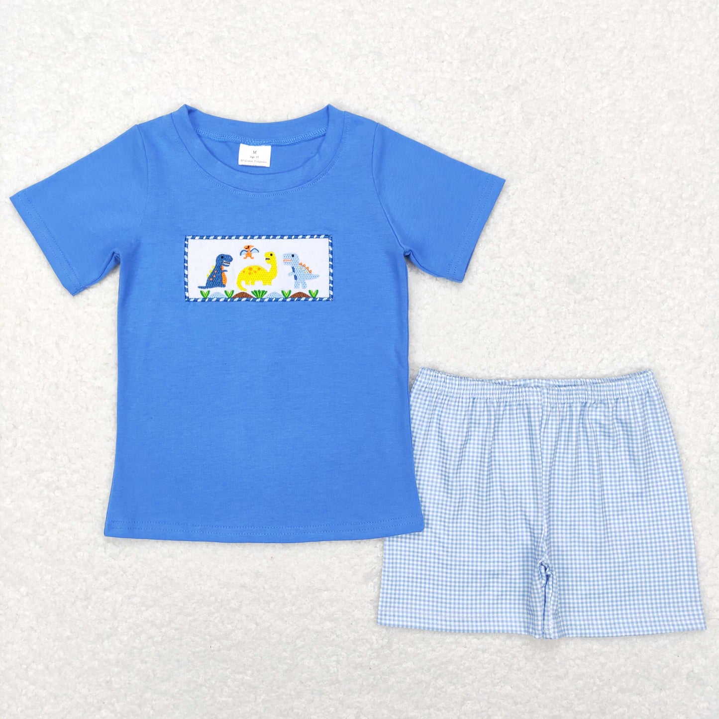 Sibling Baby Boys Back To School Embroidery Dinosaurs Summer Shorts Sets
