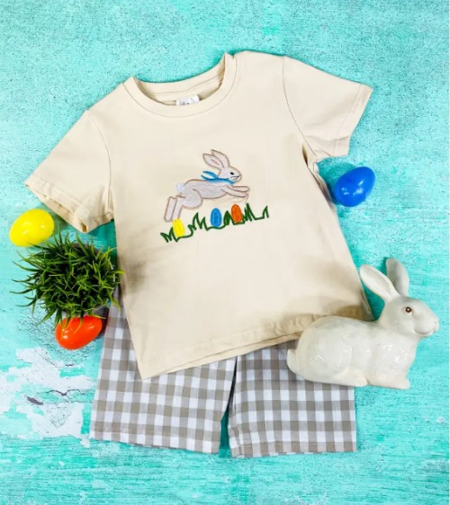 Baby Boys Easter Rabbit Top Grey Checkered Shorts Clothing Sets preorder