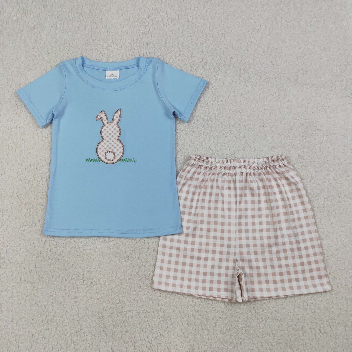 Embroidery Rabbit Baby Boys Shirt Checked Shorts Easter Clothes Sets