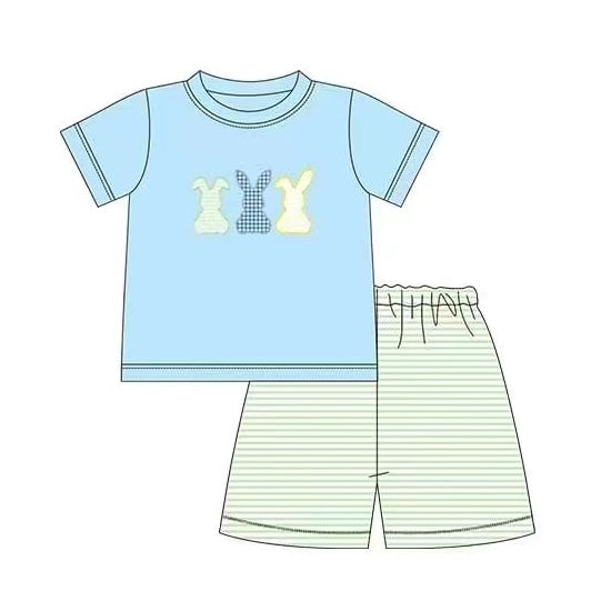 Baby Boys Rabbits Easter Tee Shirts Green Stripes Shorts Clothing Sets preorder