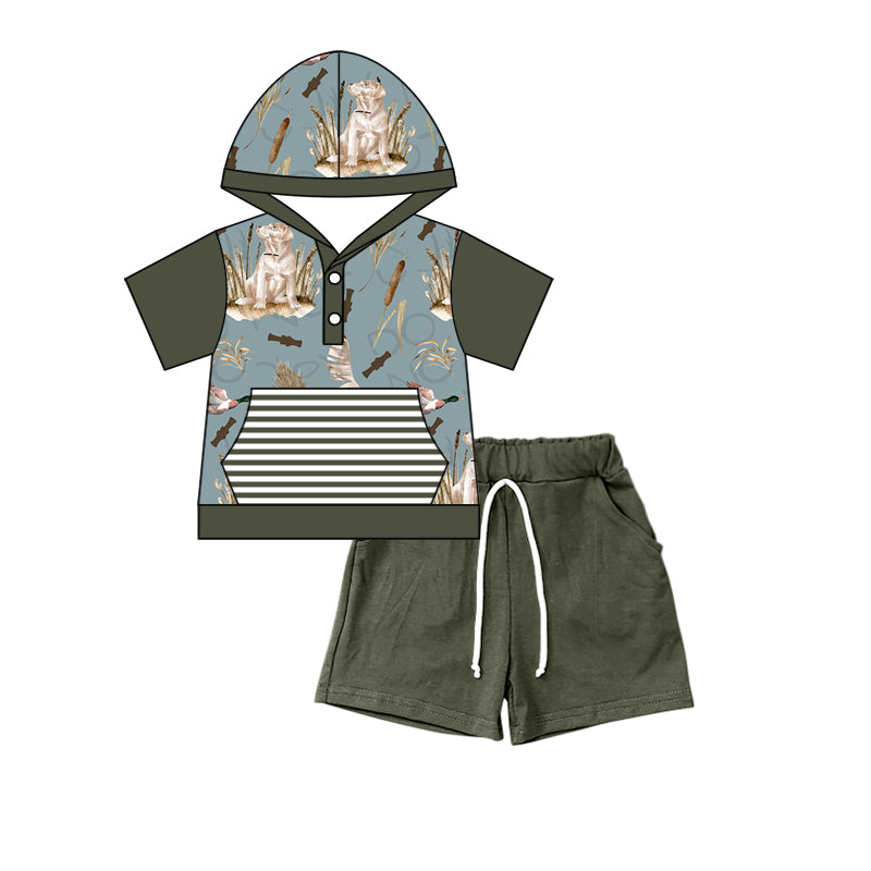 Baby Kids Hunting Duck Dog Short Sleeve Hooded Tops Shorts Clothes Sets preorder