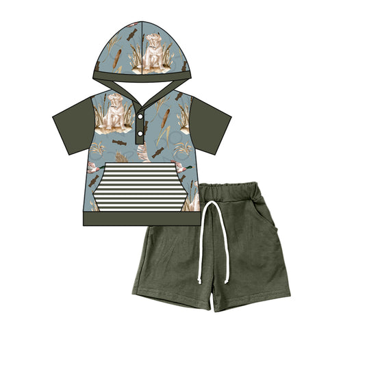 Baby Kids Hunting Duck Dog Short Sleeve Hooded Tops Shorts Clothes Sets preorder