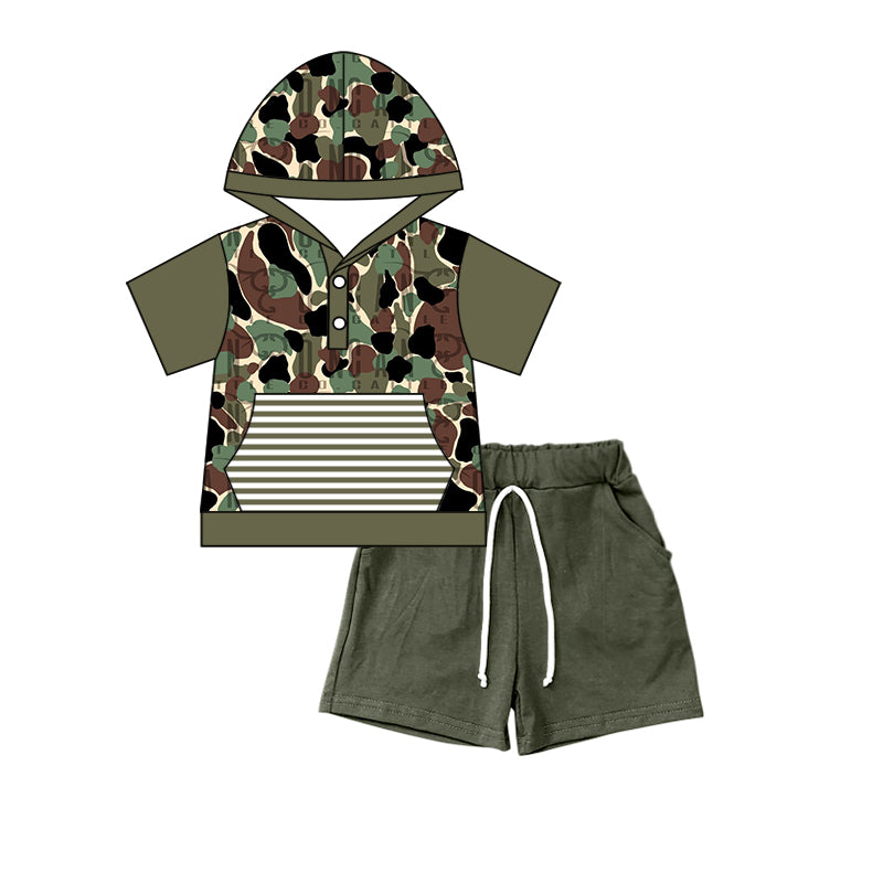 Baby Kids Camo Short Sleeve Pocket Hooded Tops Shorts Clothes Sets preorder